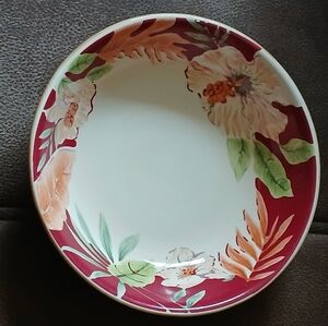 Home Trends Hibiscus And Bamboo Pasta Bowl Burgundy, Cream And Green